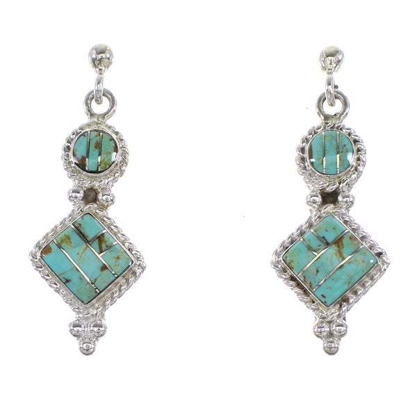 Turquoise Inlay Jewelry Genuine Sterling Silver Post Dangle Earrings AX96002